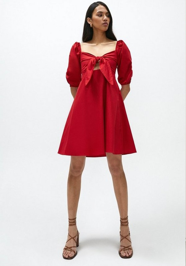 Tie Front Poplin Dress