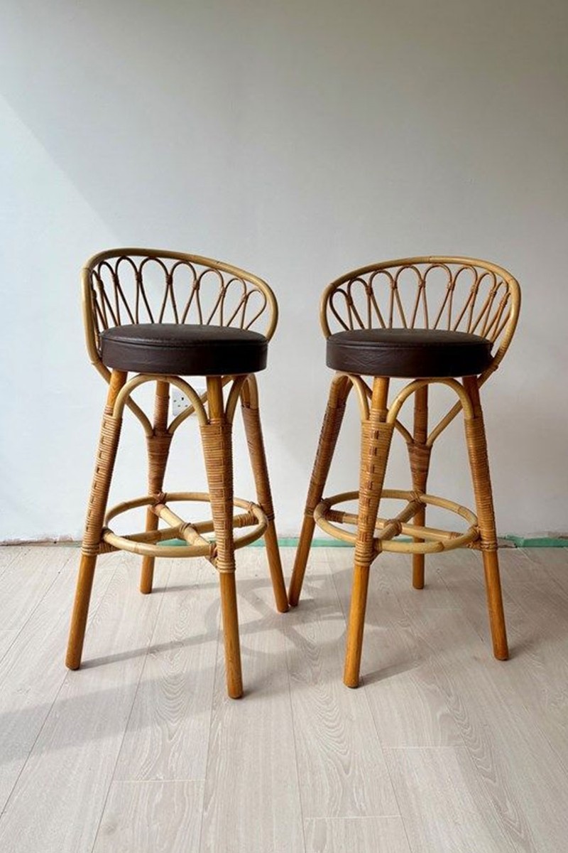 Pair Of Vintage Angraves Bamboo Stools from The Vintage Trader