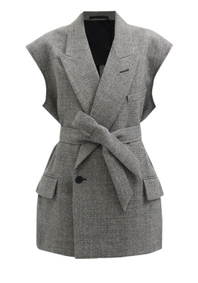 Sleeveless Raw-Edge Wool-Blend Belted Jacket from Raey