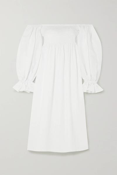 Atlanta Off-The-Shoulder Shirred Linen Midi Dress from Sleeper
