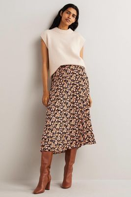 Pleated Crepe Midi Skirt from Boden