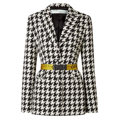 Canvas Jacquard-Trimmed Houndstooth Wool-Blend Jacket