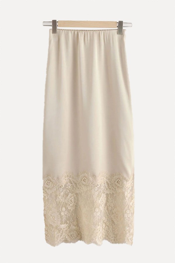 Satin Midi Skirt With Lace Trim from Next