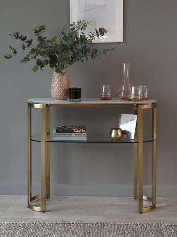 Isla White Glass And Brass Console Table