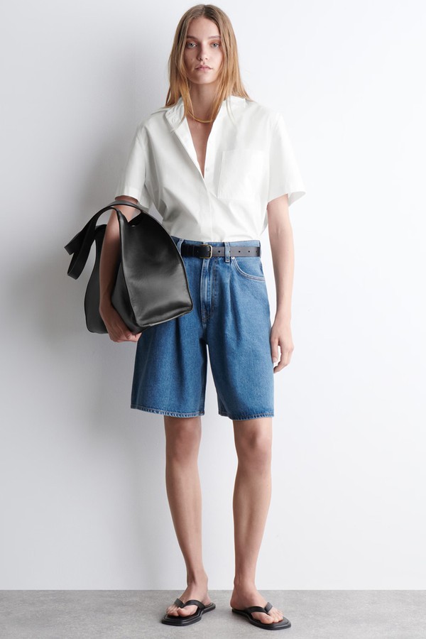 Wide-Leg Denim Shorts