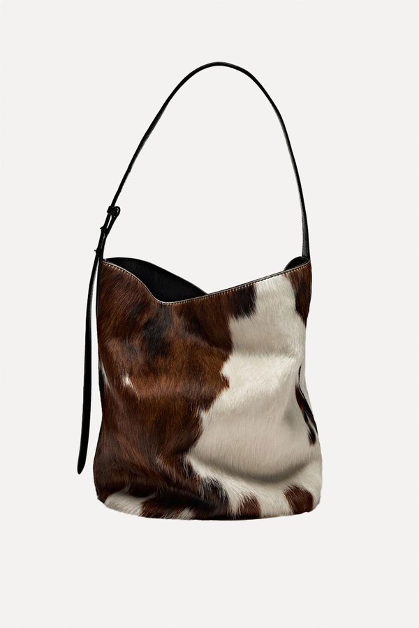 Animal Print Hair-On Leather Bucket Bag from Massimo Dutti