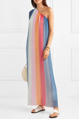 One-Shoulder Striped Pleated Chiffon Dress from Tome