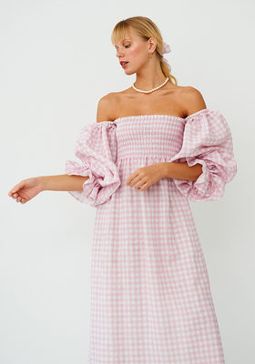 Sleeper Atlanta Linen Dress In Pink Gingham from Sleeper