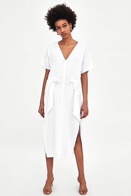 Linen Dress With Tied Bow