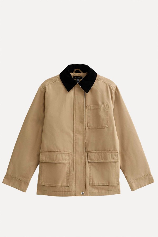 Contrast Collar Midi Barn Jacket from New Look