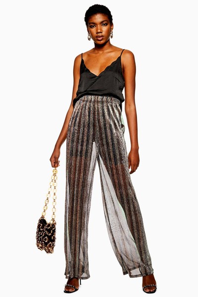 Sheer Glitter Wide Leg Trousers