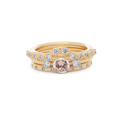 18ct Gold Morganite And Diamond Ring Stack