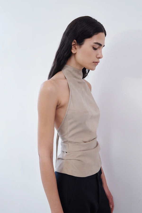 Draped Suede Halter Top