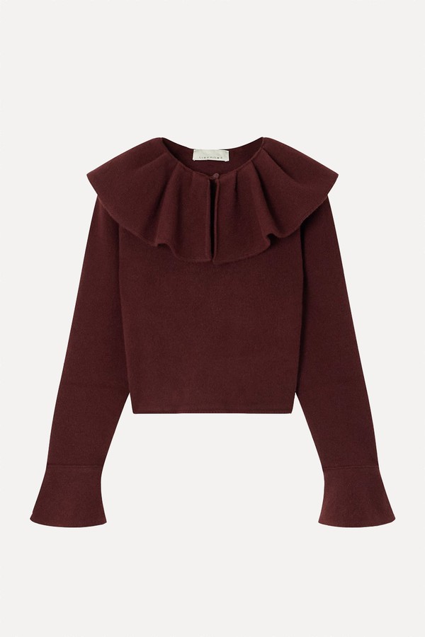 Gia Cropped Ruffled Wool Sweater from Liberowe