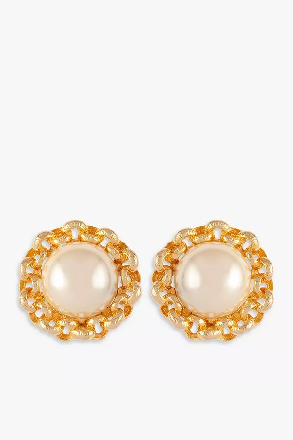 Gold Plated Faux Pearl Clip-On Earrings from Susan Caplan