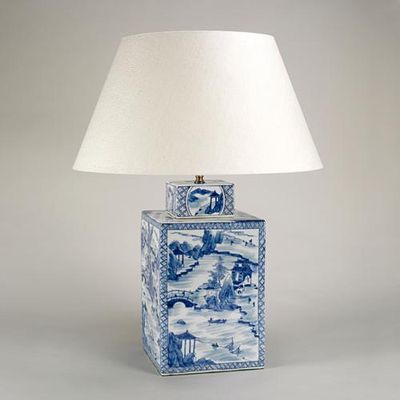 Small Blue & White Square Ceramic Lampbase from Oka