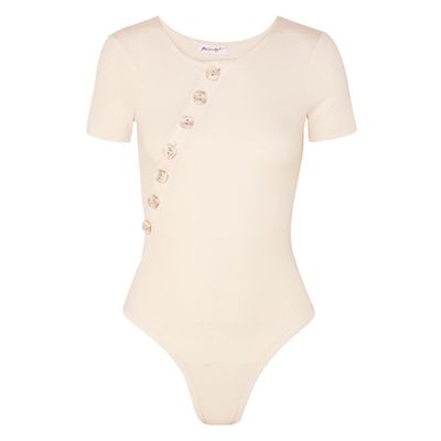 Kym Button-Embellished Ribbed Stretch Cotton-Jersey Bodysuit from The Line By K