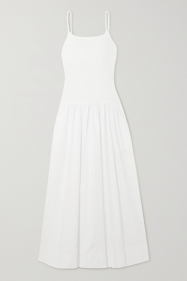 Pleated Organic Cotton-Poplin & Ribbed Stretch-Cotton Jersey Maxi Dress from Bassike