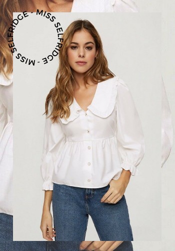 Ivory V Neck Collar Shirt Buttoned Long Sleeve Blouse from Miss Selfridge