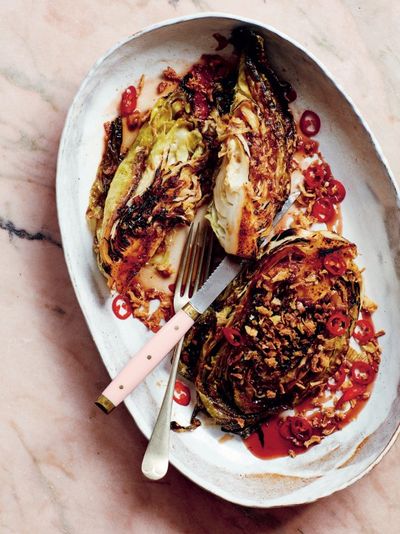 Sticky Hispi Cabbage With Crispy Shallots