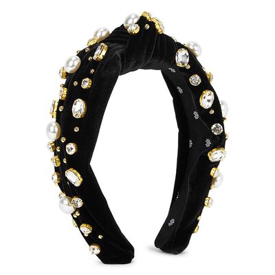 Black Crystal-Embellished Velvet Headband from Lele Sadoughi