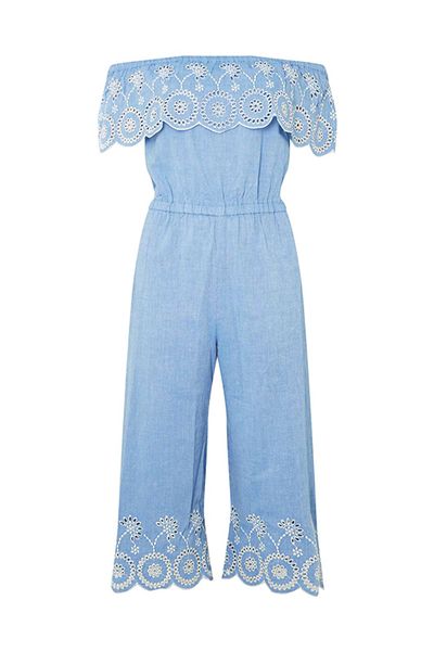 Chambray Frill Bardot Jumpsuit