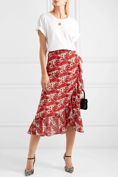 Gracie Ruffled Floral-Print Silk Crepe De Chine Wrap Skirt from Rixo