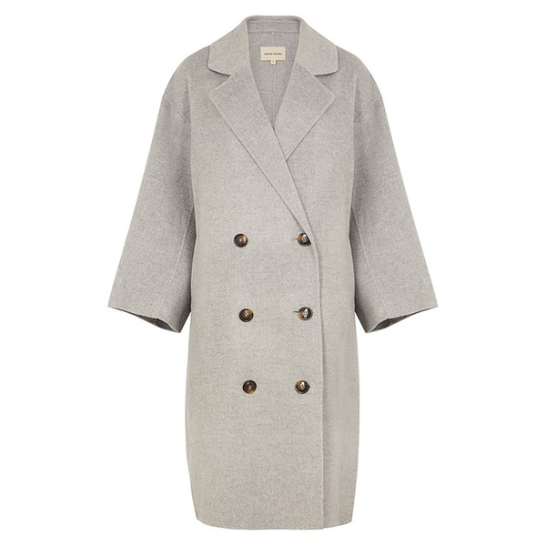 Borneo Grey Double-Breasted Wool-Blend Coat from Loulou Studio