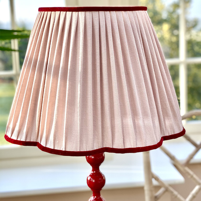 Pink Linen Daisy Shade With Red Velvet Trim 18”