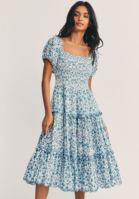 Masie Shirred Floral-Print Cotton-Voile Midi Dress from LoveShackFancy