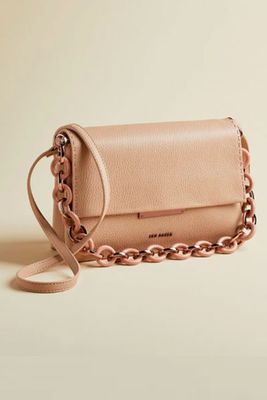 Leather Resin Chain Shoulder Bag