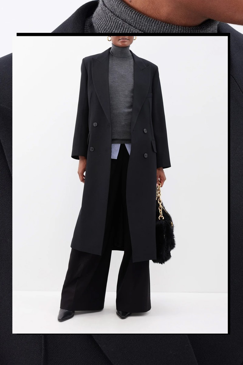 Double-Breasted Grain De Poudre Longline Coat from Victoria Beckham