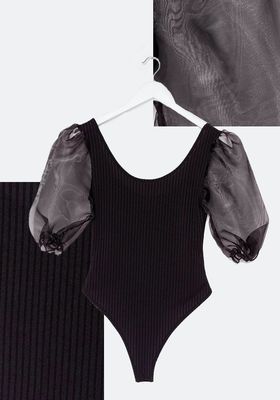 Ribbed Organza Sleeve Bodysuit | £9 (was £18)