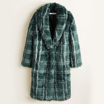 Checked Faux Fur Coat from Mango