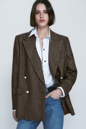 Herringbone Double-Breasted Blazer from Massimo Dutti