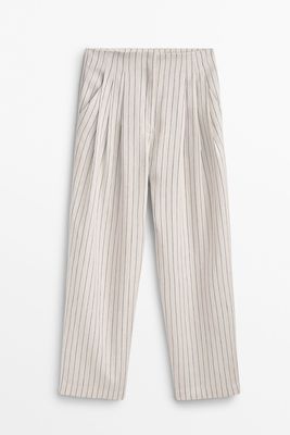 Striped Linen Trousers With Darts from Massimo Dutti