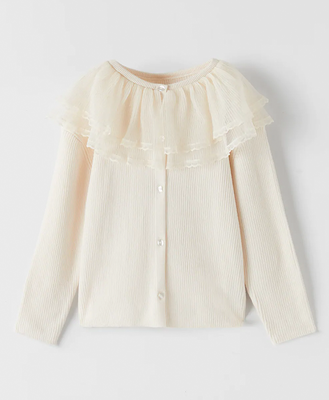 Knit Cardigan With Tulle Ruffle from Zara
