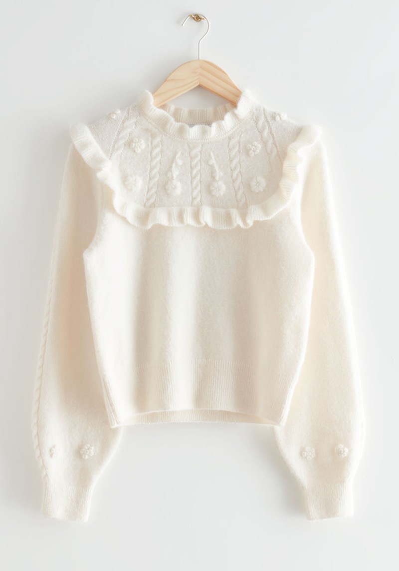 Embroidered Ruffle Knit Sweater from & Other Stories
