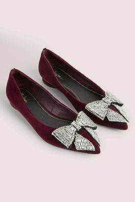 Bow Embellished Pointed Flats