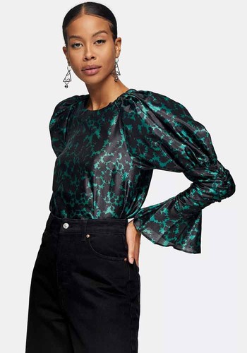 Green Taffeta Sleeve Drama Blouse