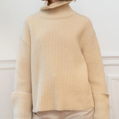 Beige Oversized Sleeve Cuff Sweater from Pixie Market