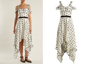 Handkerchief-Hem Star-Print Satin Dress