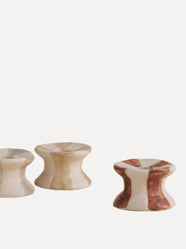 Striped Ceramic Dinner Candle Holders