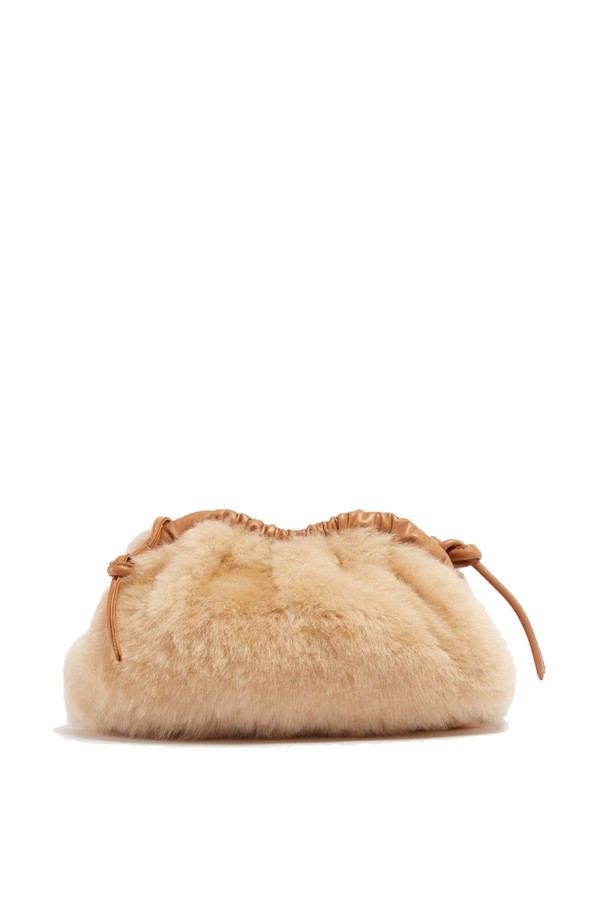 Mini Cloud Leather-Trimmed Shearling Clutch from Mansur Gavriel