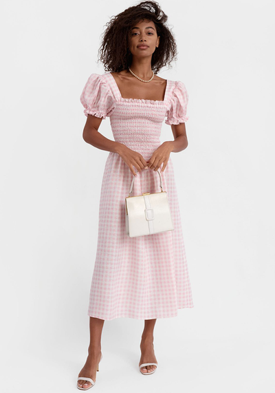 Belle Shirred Linen Midi Dress from Sleeper 