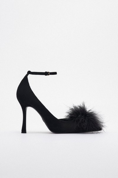 High-Heel Leather Shoes With Feather Detail from Zara