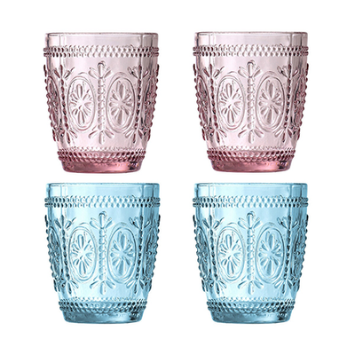 Set of 4 Fleur Pink & Blue Glass Tumblers from Premier
