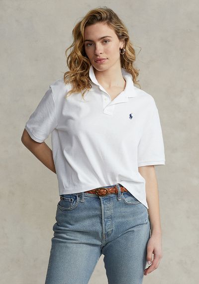 Cotton Cropped Boxy Fit Polo Shirt