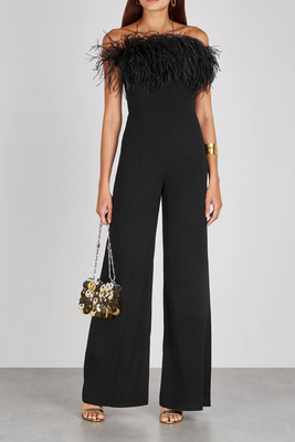Taree Black Feather-Trimmed Jumpsuit from 16Arlington