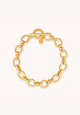 Textured Oval Link T-Bar Bracelet In Gold